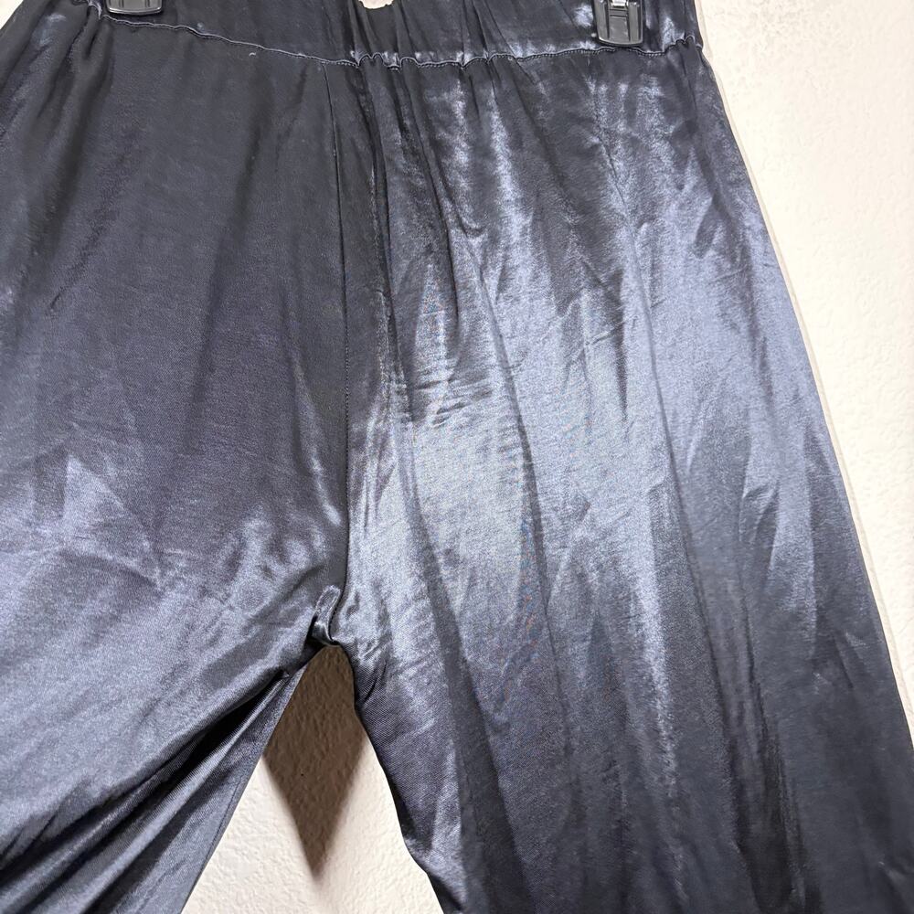 Free People Small Good Days Satin Wide Leg Pants Black Shiny Pleated Front - Picture 6 of 10